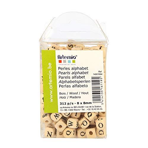 Artemio Parels met lettermotief, vierkant, 8 x 8 mm, beige, 312 stuks