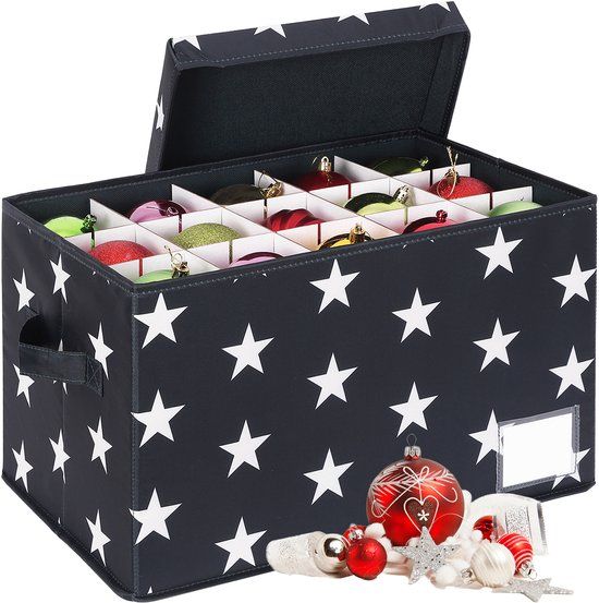 Merkloos Relaxdays Kerstballen opbergbox - voor 30 ballen - met etiket - grijs