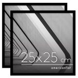 Americanflat 25x25 cm Fotolijst met Schokbestendig Glas - Streamline Collectie - Dunne Rand Fotolijst voor Tafel en Muur - Ophangmateriaal en Ingebouwde Standaard - Zwart