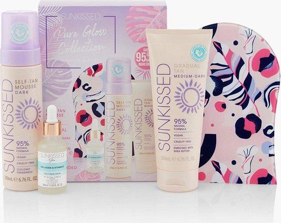 SUNKISSED Pure Glow Collection Zelfbruiner Geschenkset Vrouwen - incl. Zelfbruiner Mousse, Gradual Tan, Serum & Zelfbruiner Handschoen - Kleur Dark