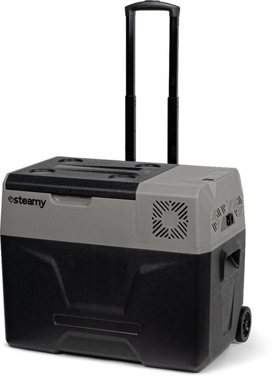 Steamy-E Single Zone Elektrische Compressor Koelbox Op Wielen - 39 liter - 12V en 230V - Grijs