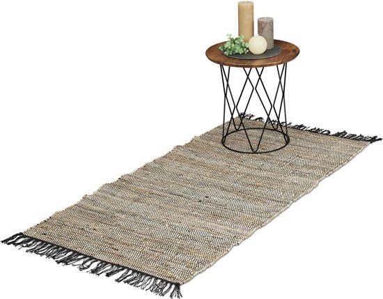 Relaxdays Vloerkleed - Leder & Katoen - Grijs - 70x140cm