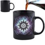 Magic Mug Colour Changing Heat Reveal Cup Occult Symbol Mystical Sun Design Gothic Gift for Horror Fans Black Ceramic Coffee Mug 375 ml