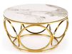 Table basse ronde avec plateau en marbre blanc et pieds dorés