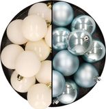 Kaemingk B.V. Boules de Noël en plastique 6 cm - 24 pièces - blanc laine et bleu clair