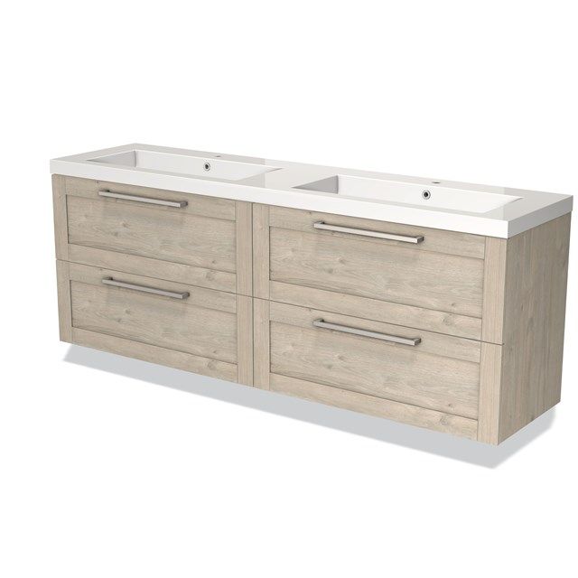 Maxaro Badkamermeubel 180cm Modulo Lichtgrijs Eiken 4 Lades Kader Wastafel Mineraalmarmer