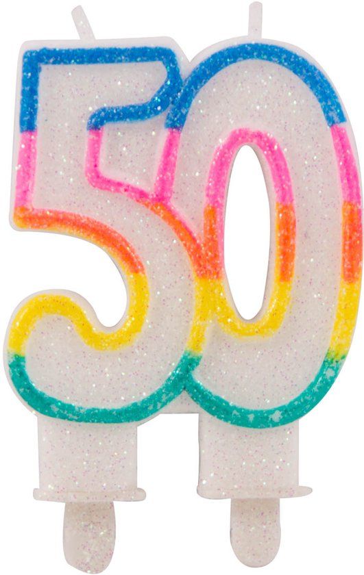 Folat Party Products Folat 50 Jaar Glitterkaarsjes met 2 houders