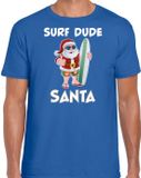 Shoppartners Bv Surf dude Santa fun T-shirt de Noël / T-shirt de Noël bleu pour hommes - Vêtement de Noël / Tenue de Noël XXL