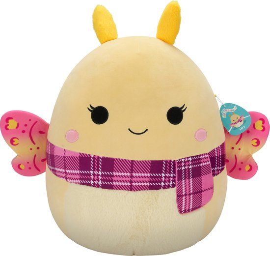 Squishmallows Miry Yellow Moth W/Pink Plaid Scarf 50cm Pluche