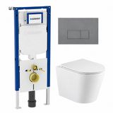 Geberit QeramiQ Dely Toiletset - 36.3x51.7cm - Diepspoel - Rimless - Inbouwreservoir - Softclose Toiletzitting - Bedieningsplaat Licht Grijs - Rechthoekige Knoppen - Mat Wit