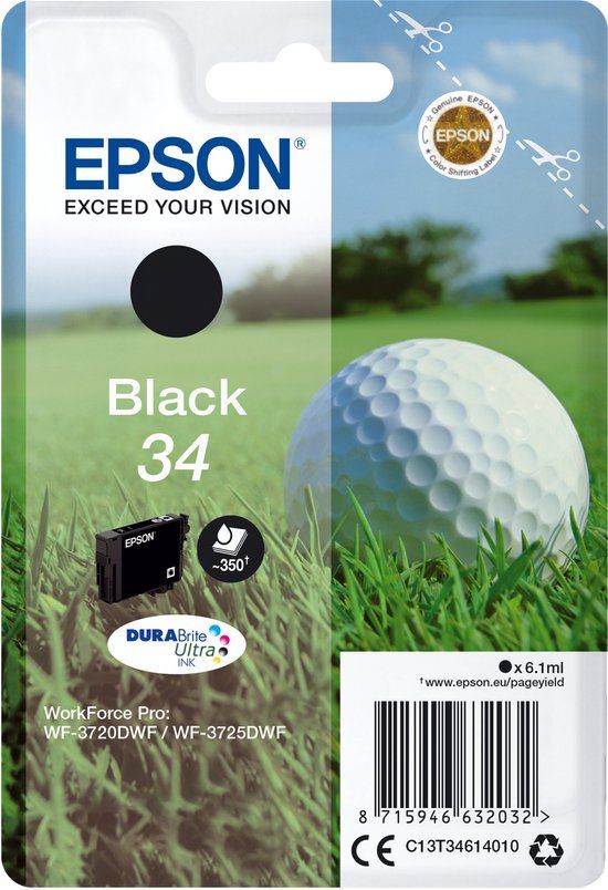 Epson 34 Black Ink Cartridge - C13T34614010 - 350 Pages - Original