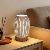 Comely Tafellamp Bedlamp voor Woonkamer Slaapkamer, Wit Metalen Kooi Basis Modern Hout E27 Kleine Decoratieve Binnen Bureaulamp (Excl. Lamp) [Energieklasse E]