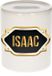 Bellatio Decorations Shoppartners Bv Spaarpot met voornaam Isaac - wit - met goud/zwart embleem - 8 x 9 cm - keramiek - met afsluitdop - cadeau verjaardag