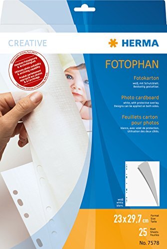 HERMA 7578 Fotophan Fotokarton wit (23 x 29,7 cm, 25 vellen, speciaal karton) met beschermblad van pergamijn papier en europerforatie voor fotoalbum en mappen, aan beide zijden vormbare fotobladen