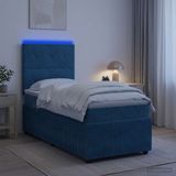 vidaXL LED Boxspringbed met Matras Blauw 90 x 190 cm Fluweel