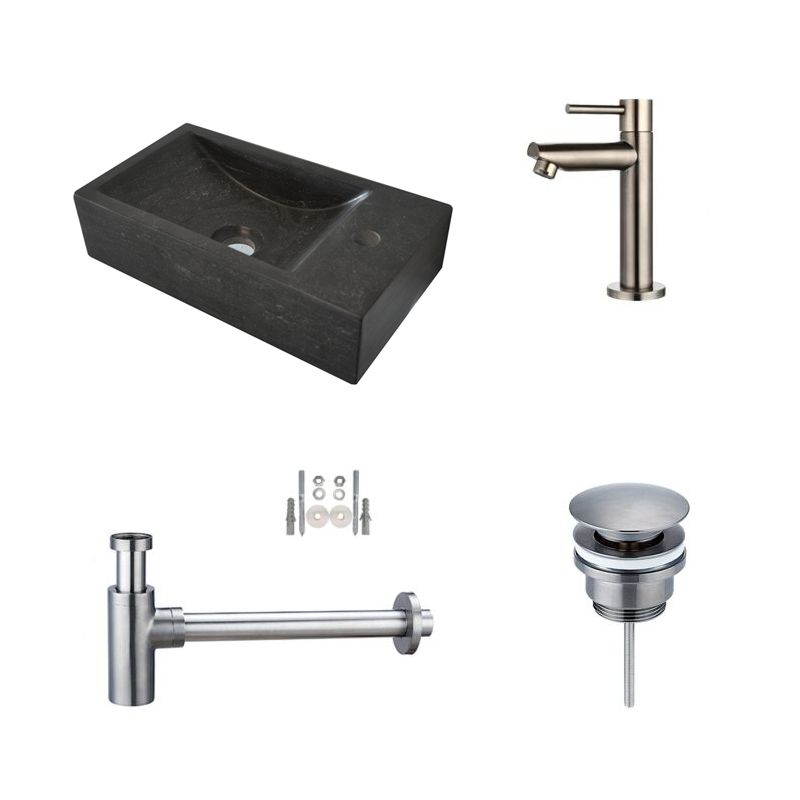 Badkamerplanet Fonteinset Hardstenen Recto Mini Gun Metal 36x18x10 cm - Kraangat Links