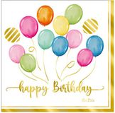 Givi Italia Feestservetten - 16 stuks - Happy Birthday Ballonnen Thema - 3-laags - 33x33 cm