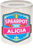 Bellatio Decorations Kinder spaarpot met naam - Alicia - keramiek - met dop - wit