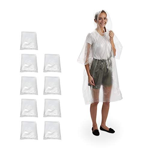 Relaxdays Regenponcho - Set van 10 - Wegwerp-regencape - Transparant