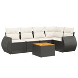 vidaXL 6-delige Loungeset met kussens, polyrattan, zwart