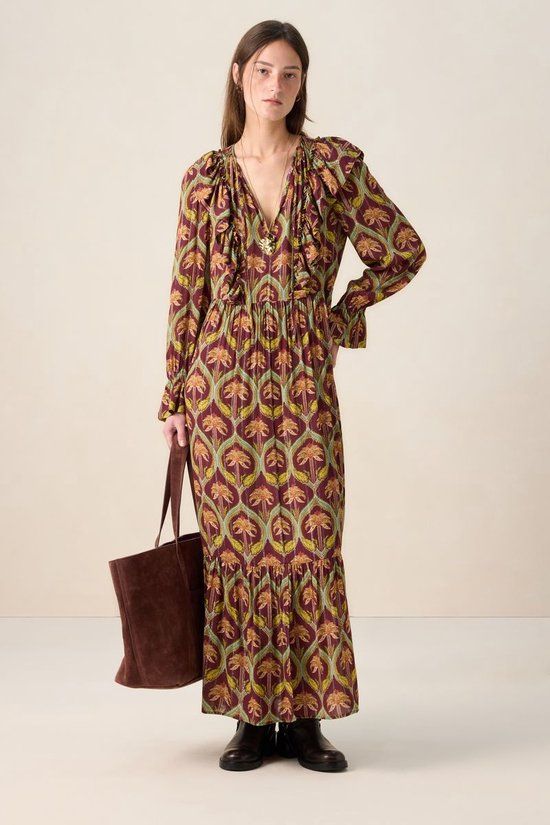 Sissy-Boy Donkerrode maxi jurk met palm print