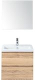 BES LED Vogue Badmeubelset 60 cm - Greeplijst in Kleur - Grey Oak - Keramische Wastafel Wit 1 Kraangat met Spiegel