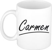 Bellatio Decorations Carmen Naam koffiemok - beker - met sierlijke letters - wit