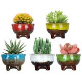 ARTKETTY Keramische vetplanten potten kleine cactus potten, 10 cm geglazuurde bloem plant container met drainage huis tuin decoratie pak van 5
