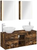 vidaXL Badkamermeubel Set 5 st Gerookt eiken Bewerkt hout en glas