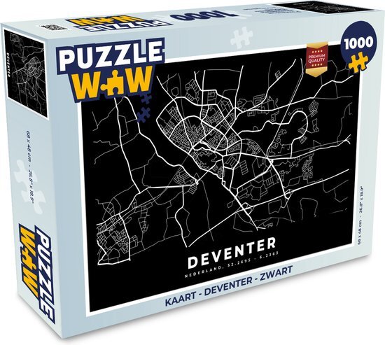 MuchoWow Puzzel Kaart - Deventer - Zwart - Legpuzzel - Puzzel 1000 stukjes volwassenen