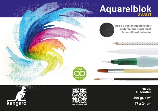 Kangaro Aquarelpapier - 24x17cm - 300 grams - 16 vel - zwart