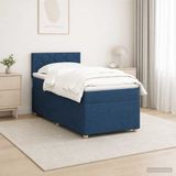 vidaXL Boxspringbed met matras en hoofdbord, blauw, 90 x 190 cm, stof