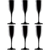 Flûte à champagne/prosecco - Set de 12x pièces - Noir - 150 ml - plastique incassable - verres