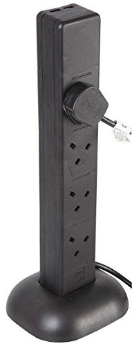 PRO ELEC 8 Gang Tower Extension Lead with 2 USB Ports - 1m - Black