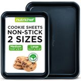 NutriChef Bakplaat Set - Anti-aanbak Koekjesplaat voor de Oven - Keuken Bakpan - Koolstofstalen Bakvormen Set - 2-delige Premium Bakplaten in Grote en Medium Maten - Stapelbaar en Duurzaam - Blauw