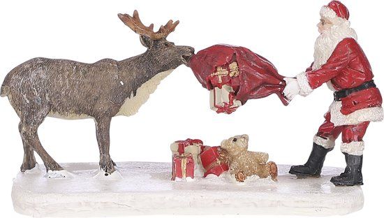 LuVille Kerstdorp Miniatuur Rendier die Kerstman Plaagt