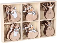 Bellatio Decorations Othmar Decorations Kersthangers - 24 stuks - Hout - 5,5 cm - Bruin