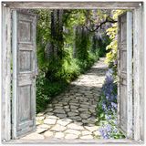 Merkloos / Sans marque GreatGardenPosters B.V. Tuinposter - 100x100 cm - Deur - Blauwe regen - PVC - Vierkant