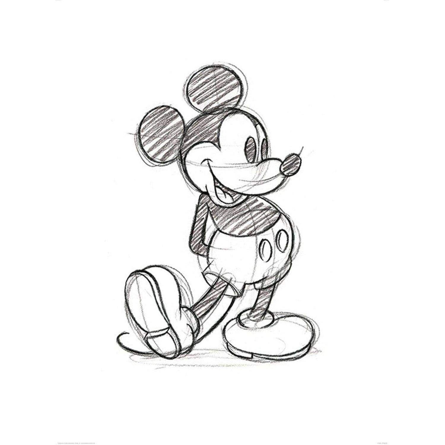 Pyramid mickey mouse sketched single kunstdruk 60x80cm