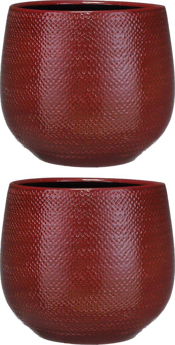 Mica Decorations Set van 2x keramiek bloempotten 20 x 25 cm bordeaux rood