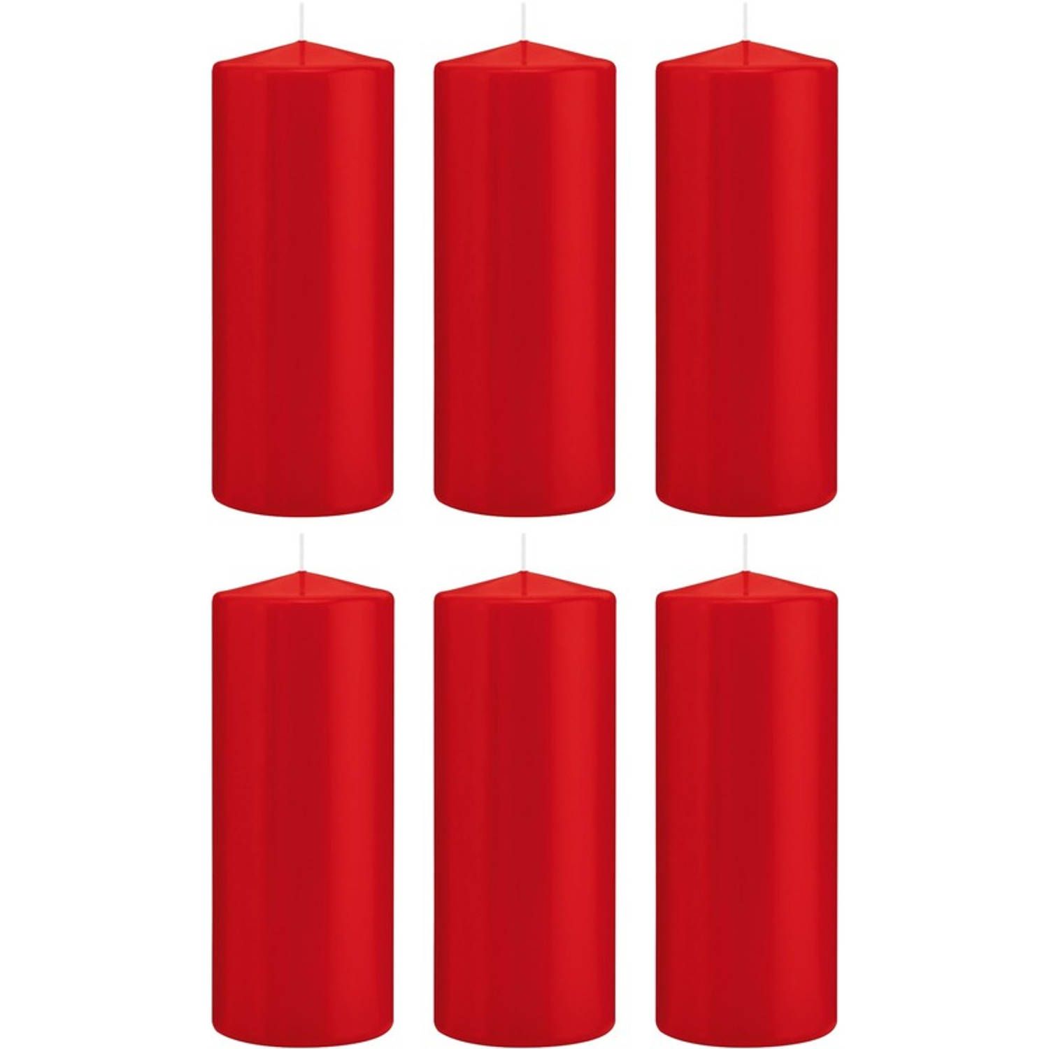 Trend Candles 6x Rode cilinderkaarsen 8 x 20 cm - 119 branduren - Geurloos