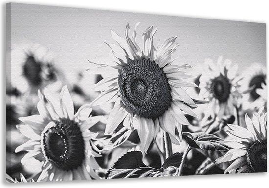Merkloos / Sans marque Zonnebloemen schilderij - Canvas schilderij Bladeren - 60x40 cm