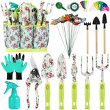Unyqoos ® Tuingereedschap Set van 17 Stuks met Stijlvolle Bloemenprint en Handige Opbergtas