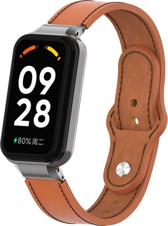 Strap-it Leren Smartwatch Bandje - Xiaomi Redmi Smart Band 2 / Smart Band 8 Active - Bruin - Leer
