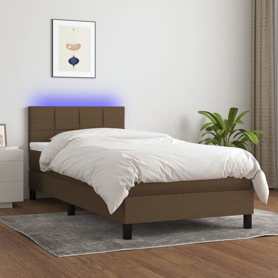 vidaXL Boxspring met matras en LED, stof, donkerbruin, 100x200 cm