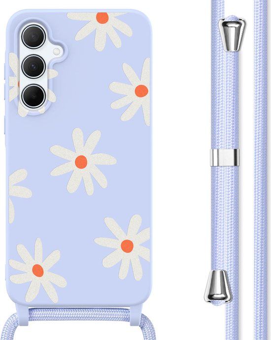 iMoshion Hoesje Samsung Galaxy A55 - Siliconen Back Cover met Koord - Lila Flower Distance