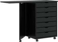 vidaXL Rolkast met bureau MOSS massief grenenhout zwart