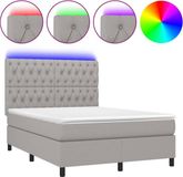 vidaXL Boxspringbed met matras en LED-verlichting, lichtgrijs, 140x200 cm, stof