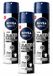 NIVEA MEN 3 x Déodorant spray Invisible pour les vêtements noirs et blancs, 150 ml - Pack avantage