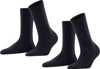 FALKE Softmerino 2-Pack eenkleurig wol katoen multipack sokken dames blauw - maat 39-40